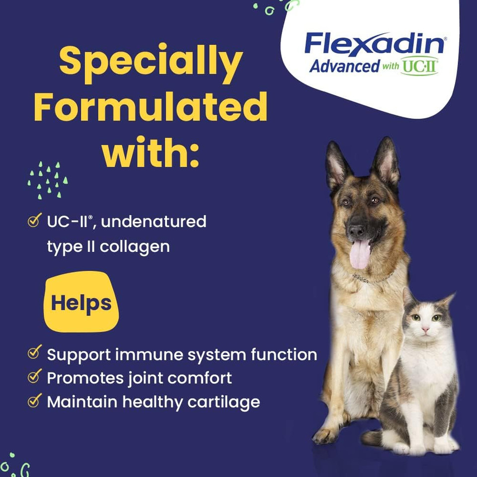 Vetoquinol Flexadin Advanced Dog Hip And Joint Supplement With Uc-Ii Collagen, One Chew A Day Hip And Joint Support Chew For Dogs And Cats, Clinically Proven Vet-Approved Formula, 60 Chews Vetoquinol Flexadin Advanced Dog Hip And Joint Supplement With Uc-Ii Collagen, One Chew A Day Hip And Joint Support Chew For Dogs And Cats, Clinically Proven Vet-Approved Formula, 60 Chews
