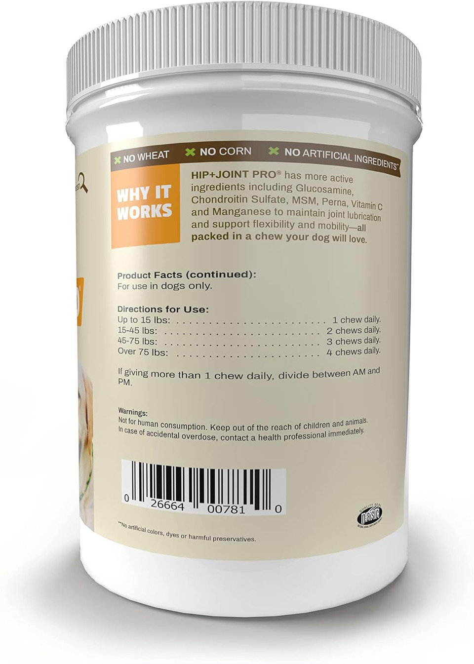 Pet Naturals Hip And Joint Pro With Glucosamine, Chondroitin And Msm, Duck Flavor, 130 Chews - Vet Recommended Maximum Strength Hip And Joint Supplement For Dogs