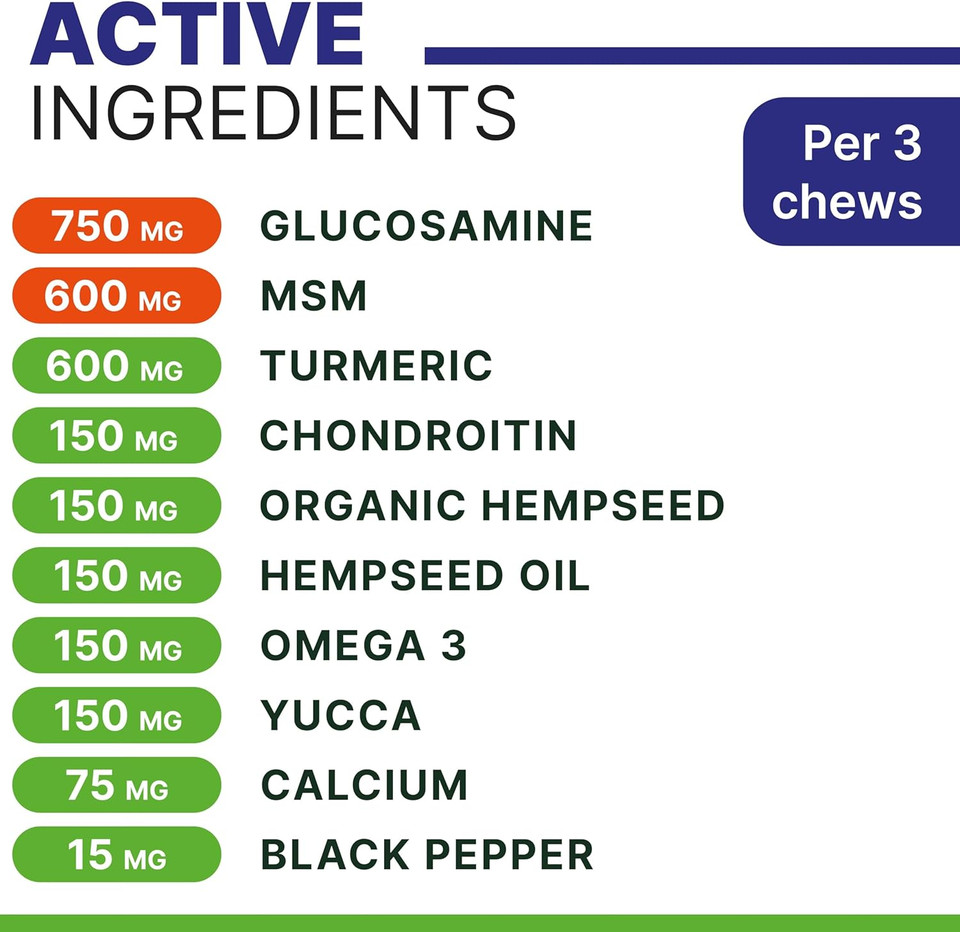 Advanced Hemp Chews For Dogs Hip Joint Pain Relief - Glucosamine For Dogs Hip And Joint Supplement Large Breed - Hemp Treats Joint Health Senior Dog - Chondroitin Hemp Oil Pills - Peanut Butter-240T
