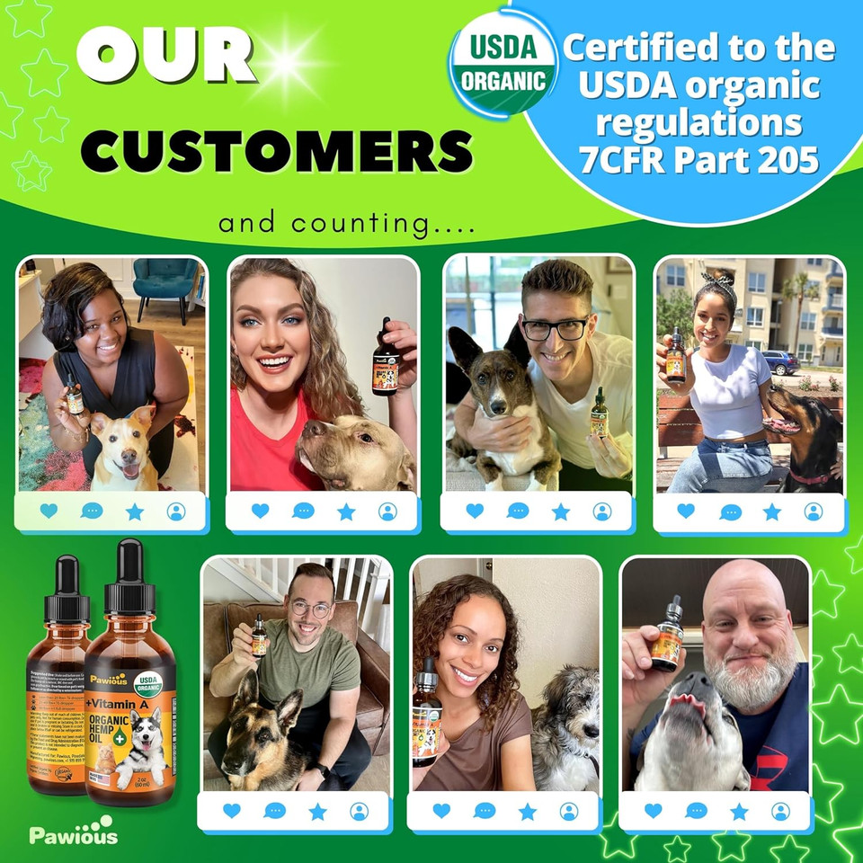 Hemp Oil For Dogs And Cats - Usda Organic, Large 2Oz Bottle, Made In Usa - Omega 3, 6 And 9, Vitamins A And E - Hip And Joint Support - Anxiety, Arthritis And Seizures Relief, Calming Aid