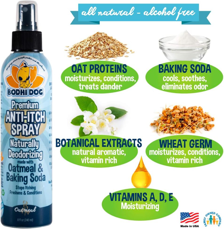 Bodhi Dog Anti Itch Spray | Natural Soothing Relief For Dry, Itchy, Bitten Or Allergy Damaged Skin Treatment | Anti Itch Spray For Dogs & Cats | Made In Usa (Oatmeal, 8 Oz)