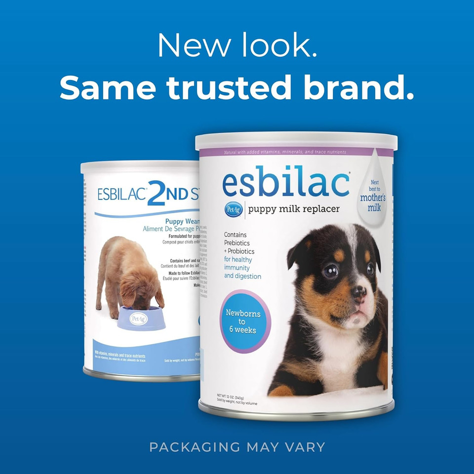 Pet-Ag Esbilac Puppy Milk Replacer Powder - 12 Oz, Pack Of 2 - Powdered Puppy Formula With Prebiotics, Probiotics & Vitamins For Puppies Newborn To Six Weeks Old - Easy To Digest