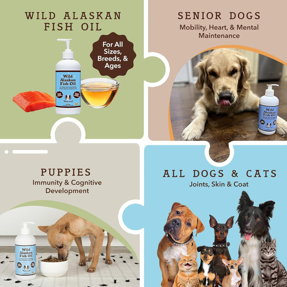 Natural Dog Company Wild Alaskan Fish Oil For Dogs And Cats (16Oz) - Blend Of Wild Salmon & Pollock Oil - Omega 3 Epa & Dha - Reduces Shedding, Nourishes Skin, Coat & Joints, Fish Oil For Cats