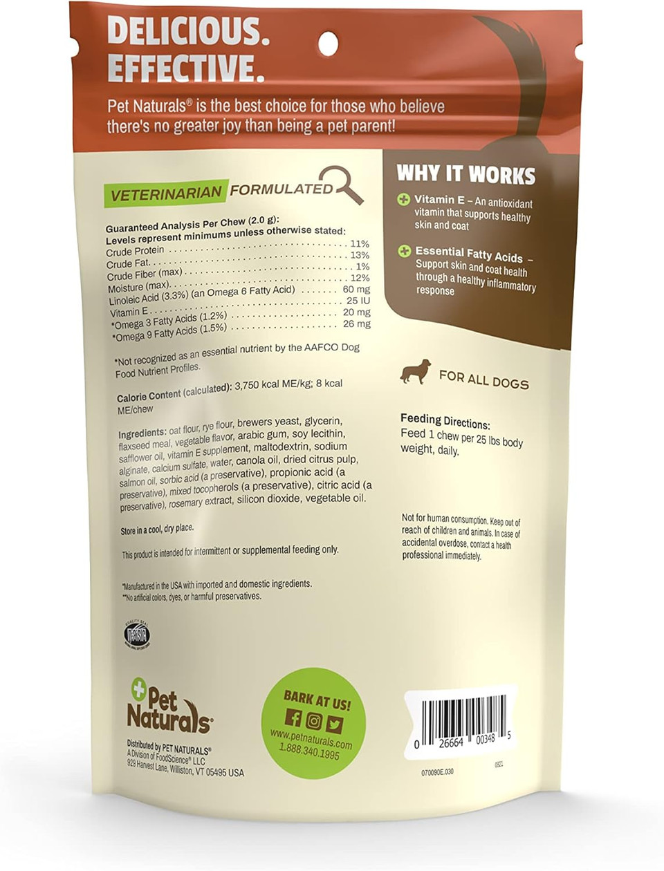 Pet Naturals Skin And Coat For Dogs With Dry, Itchy And Irritated Skin, 30 Chews - Salmon Oil, Vitamin E And Flax Oil - No Corn Or Wheat - Vet Recommended