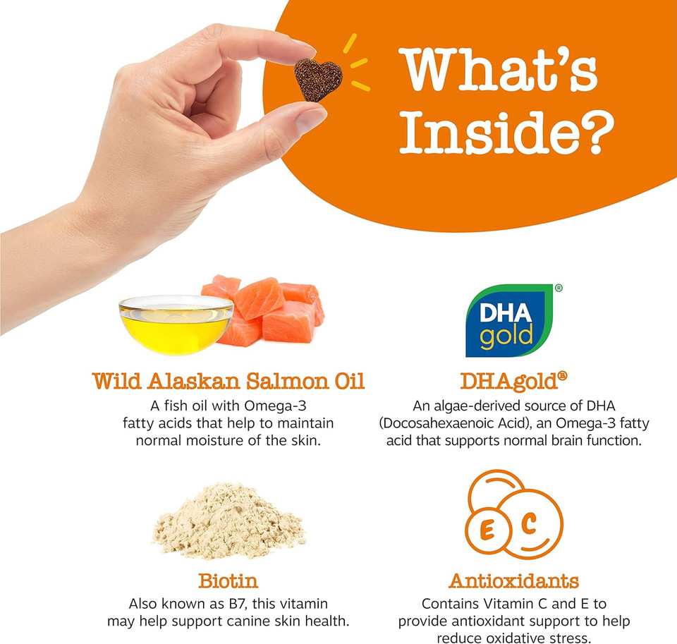 Salmon Fish Oil Omega 3 For Dogs - With Wild Alaskan Salmon Oil - Anti Itch Skin & Coat + Allergy Support - Hip & Joint + Arthritis Dog Supplement + Epa & Dha - 90 Chew Treats - Bacon Flavor