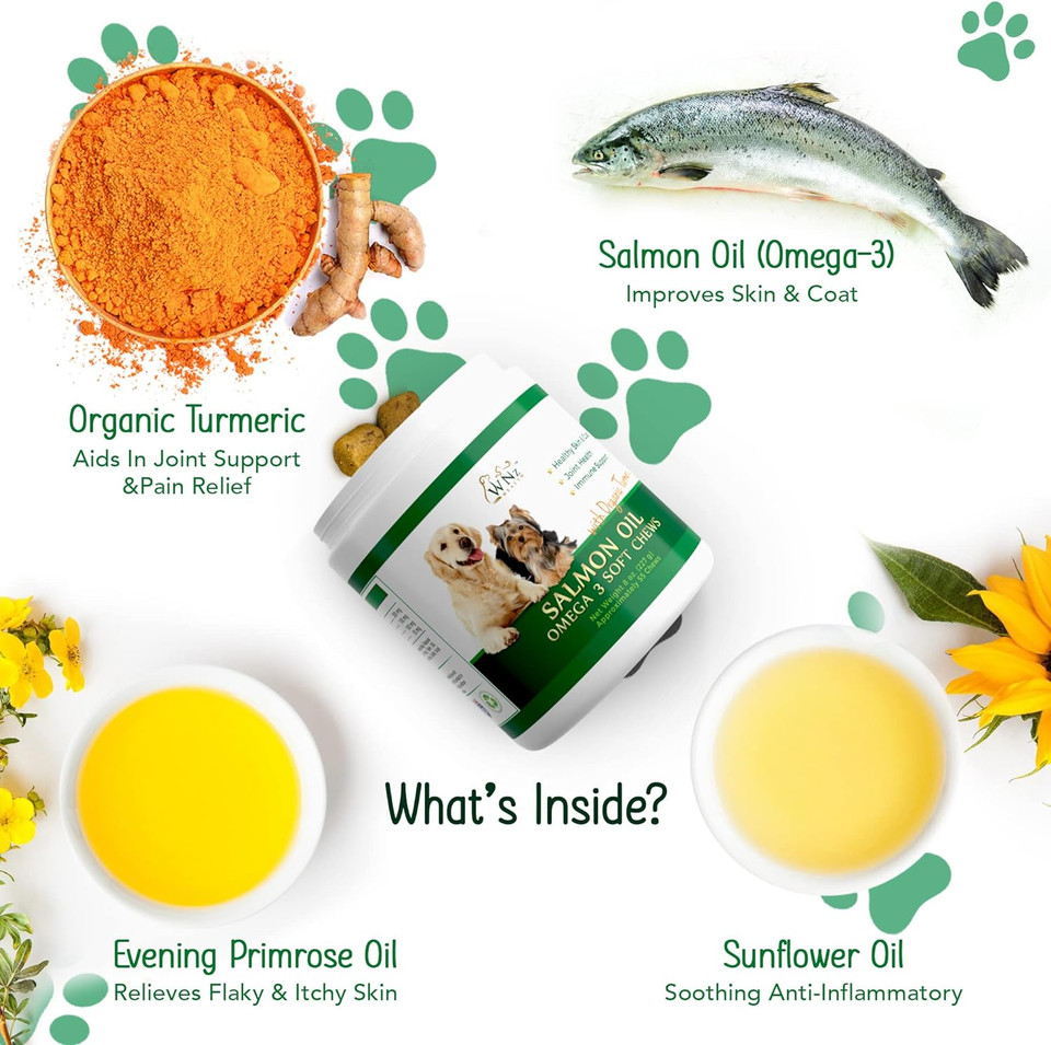 Omega 3 Skin And Coat Chews For Dogs, Dog Salmon Oil Supplement For Joint Pain Relief, Immune Support, Skin And Coat Supplements For Dogs, Chewable Dog Treats For Itchy Skin Relief, 55 Chews, 8 Oz