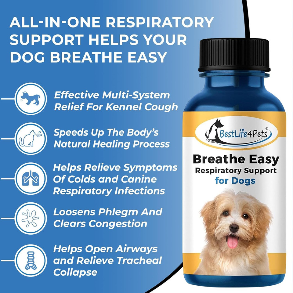Bestlife4Pets Kennel Cough & Respiratory Remedy - Breathe Easy Natural Support For Dog Sneezing, Wheezing, Runny Nose, Cough - Canine Respiratory Infection Relief - 400 Odorless, Tasteless Pills
