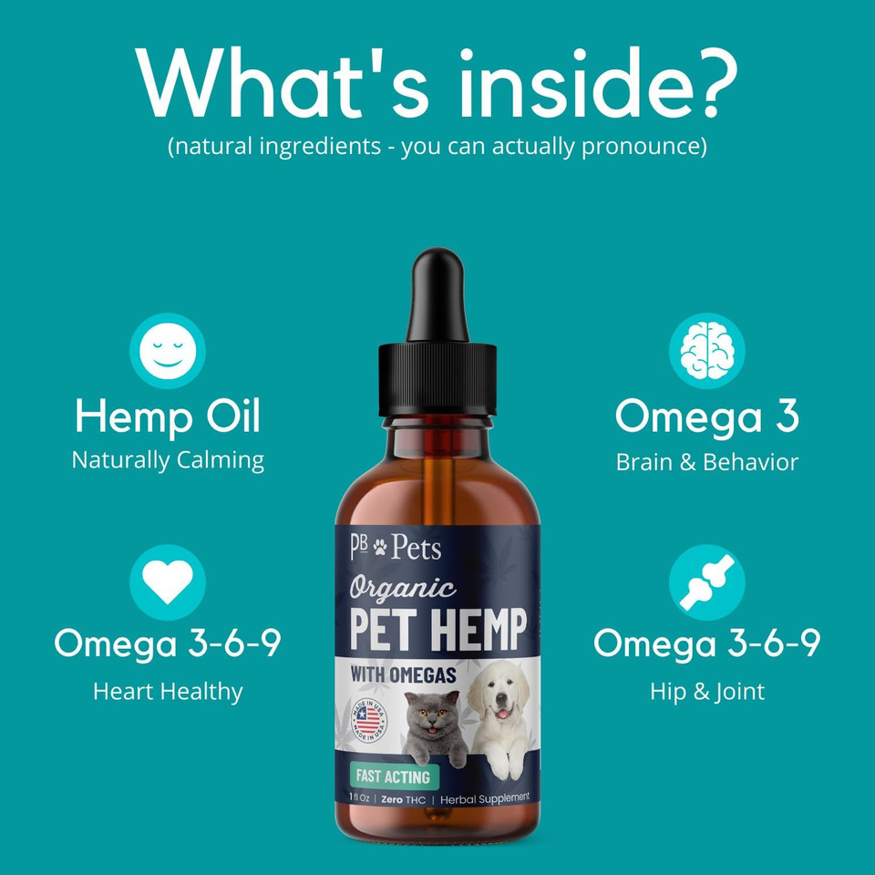 Hemp Oil For Dogs And Cats - Organically Grown - Made In Usa - Helps With Anxiety, Hip & Joint, Pain, Arthritis, And Stress - With Omega Complex (1-Pack)