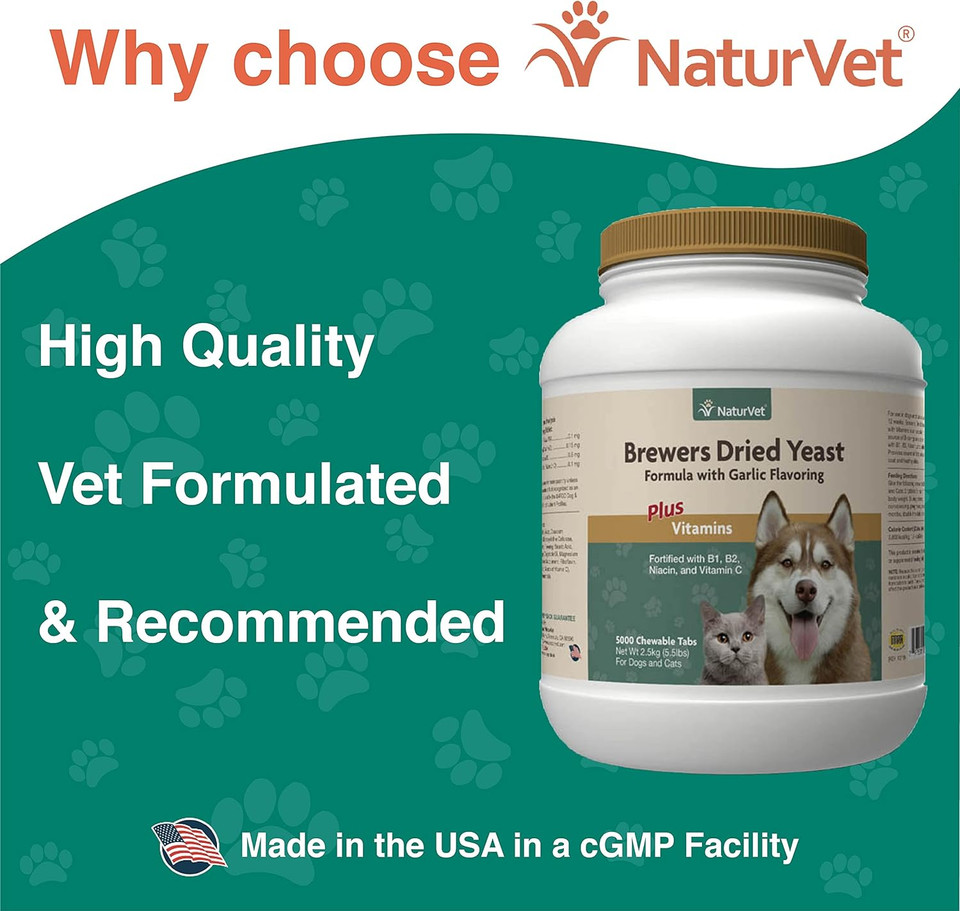 Naturvet Brewerã¢ÂS Dried Yeast Pet Supplement With Garlic Flavoring ÃÂ Includes B-1, B-2 Vitamins, Niacin, Vitamin C ÃÂ Helps Support Glossy Coat, Healthy Skin For Dogs, Cats ÃÂ 5,000 Ct