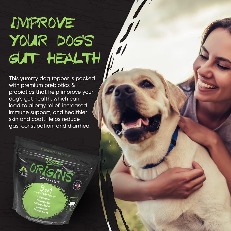 Origins 5-In-1 Dog Supplement - Powdered Food Topper W/Natural Heirloom Pork Protein- Supports Healthy Digestion, Skin, And Coat - Helps Reduce Itching & Joint Inflammation (5 Lbs)