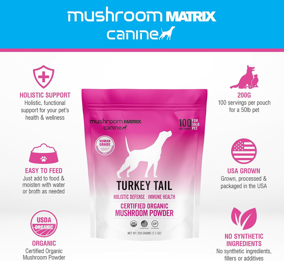 Om Mushroom Matrix Pet - Canine | Turkey Tail | Usa Grown Human-Grade Organic Mushroom Powder Pet Supplement | Immunity Support & Holistic Defense For Dogs & Cats | 200 Grams, 7.1 Oz