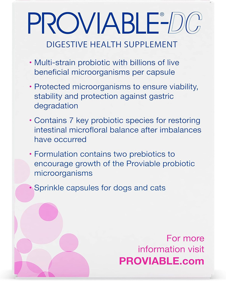 Proviable Digestive Health Supplement Multi-Strain Probiotics And Prebiotics For Cats And Dogs - With 7 Strains Of Bacteria, 30 Capsules