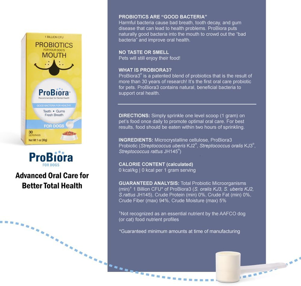 Probiora For Dogs | Dog Probiotic Supplement For Oral Care | Pet Probiotics To Reduce Bad Breath | Dog Nutritional Supplement For Dental Health | 30 Servings (Jar)