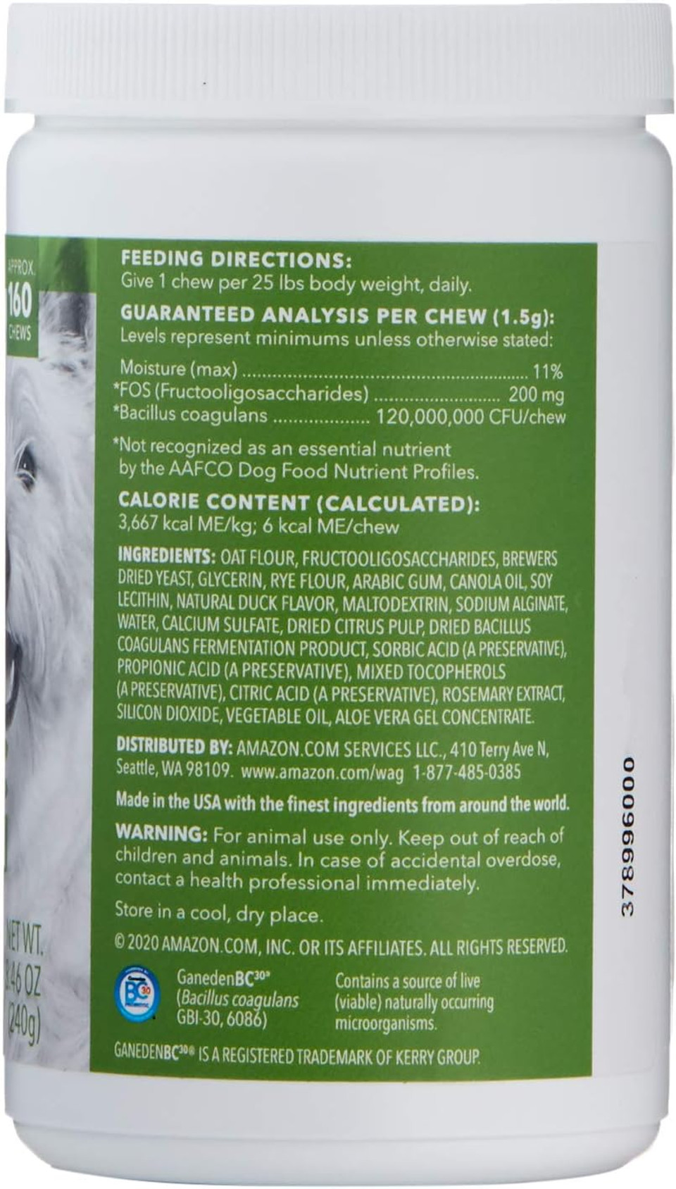 Amazon Brand - Wag Probiotic Supplement Chews For Dogs, Natural Duck Flavor, 160 Count