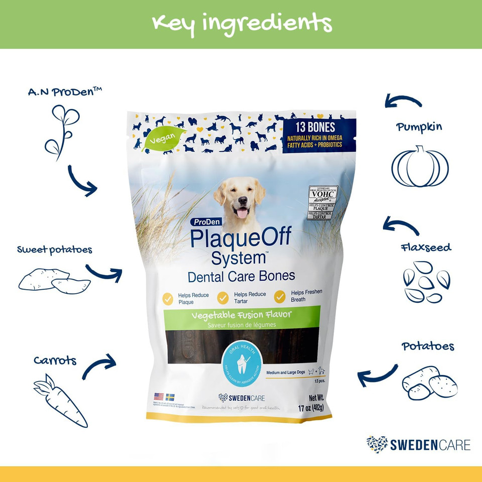 Proden Plaqueoff System Dental Care Bones For Dogs - Vegetable 17 Oz