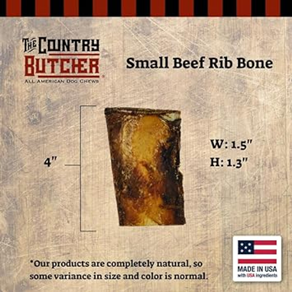 The Country Butcher 4" Beef Rib Dog Bones For Small And Medium Breed Dogs, Natural, Tough, Dental Treat, Chew Toy, Made In The Usa, 12 Count Soft To Moderate Chewers