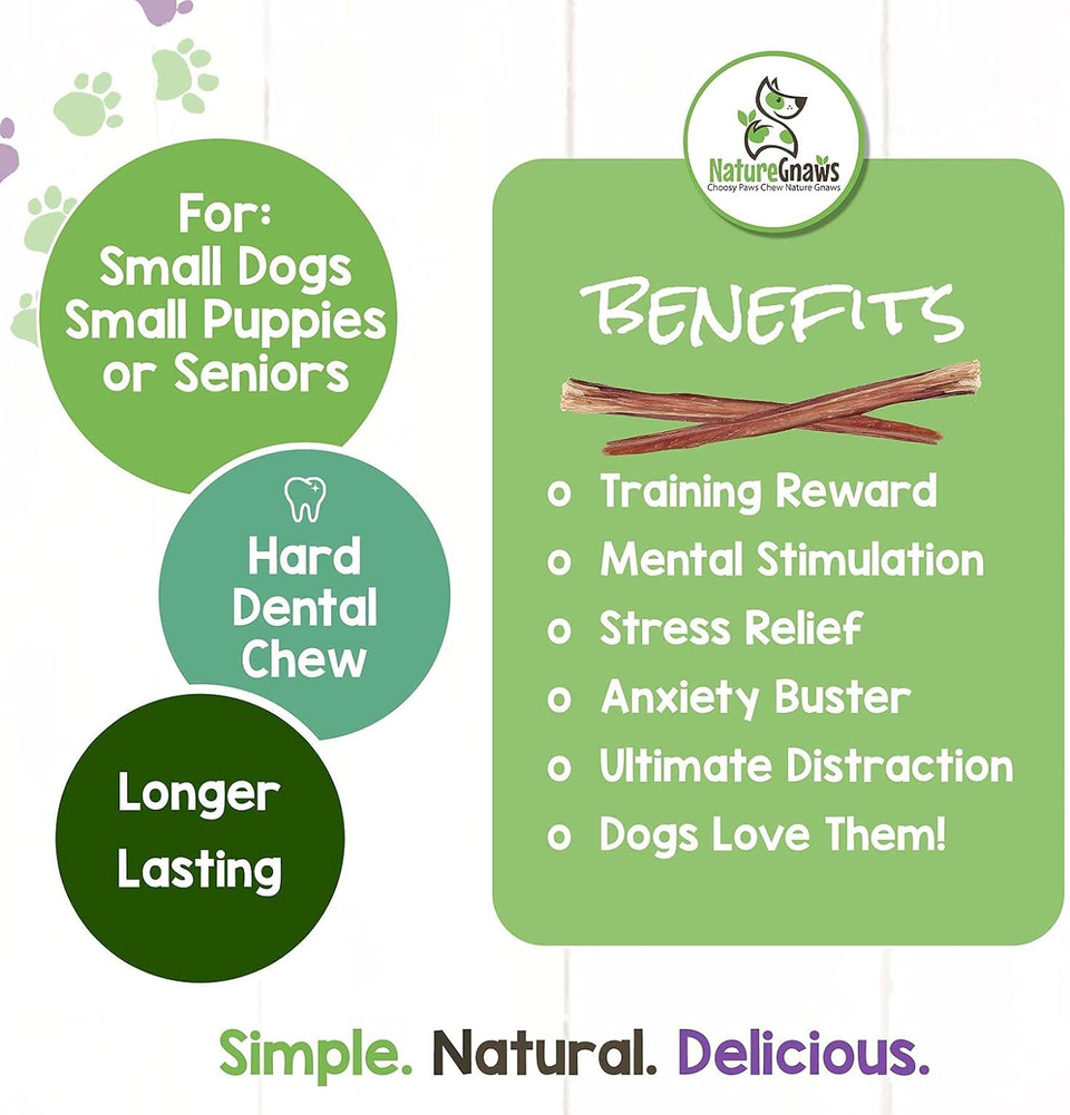 Nature Gnaws Thin Bully Sticks For Small Dogs - Premium Natural Tasty Beef Bones - Simple Long Lasting Dog Chew Treats - Rawhide Free 5-6 Inch