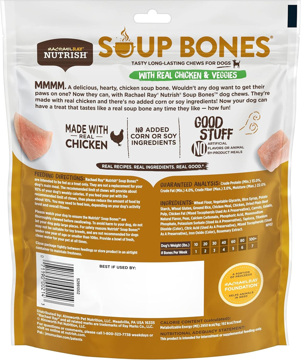 Rachael Ray Nutrish Soup Bones Dog Treats, Chicken & Veggies Flavor, 11 Bones