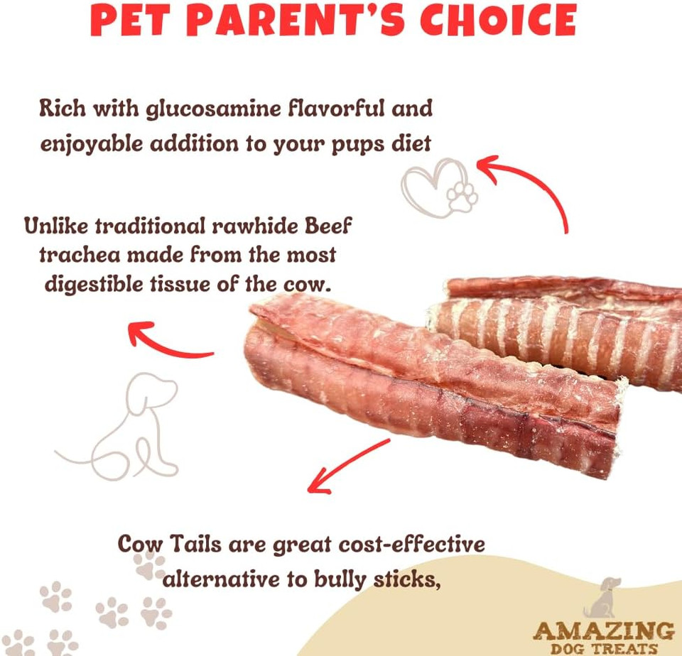 Amazing Dog Treats - 6 Inch Beef Trachea Dog Chews (10 Pcs - 16.5 Oz) - Trachea Dog Treats - No Hide - Digestible And Safe Chews For Dogs - Glucosamine And Chondroitin For Joint Health