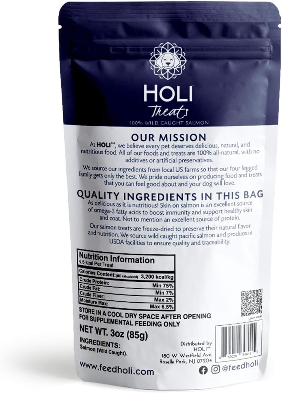 Holi Freeze Dried Salmon Dog Treats - With Omega 3 And 6 Fish Oil - All Natural Dog Treats - Human Grade - Wild Caught Skin On Salmon - Made In Usa - Grain Free - Diabetic Friendly