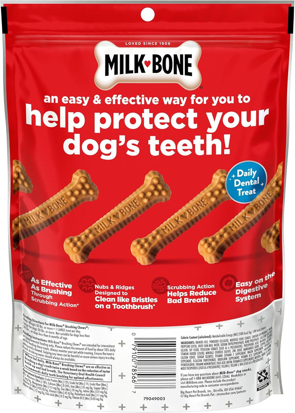 Milk-Bone Original Brushing Chews, 6 Large Daily Dental Dog Treats (Pack Of 5) Scrubbing Action Helps Clean Teeth