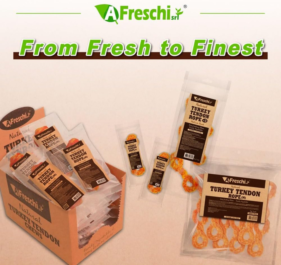 Afreschi Turkey Tendon For Dogs, Dog Treats For Classic Series, All Natural Human Grade Dog Treat, Suitable For Training Chew, Ingredient Sourced From Usa, Rawhide Alternative, Braided Stick
