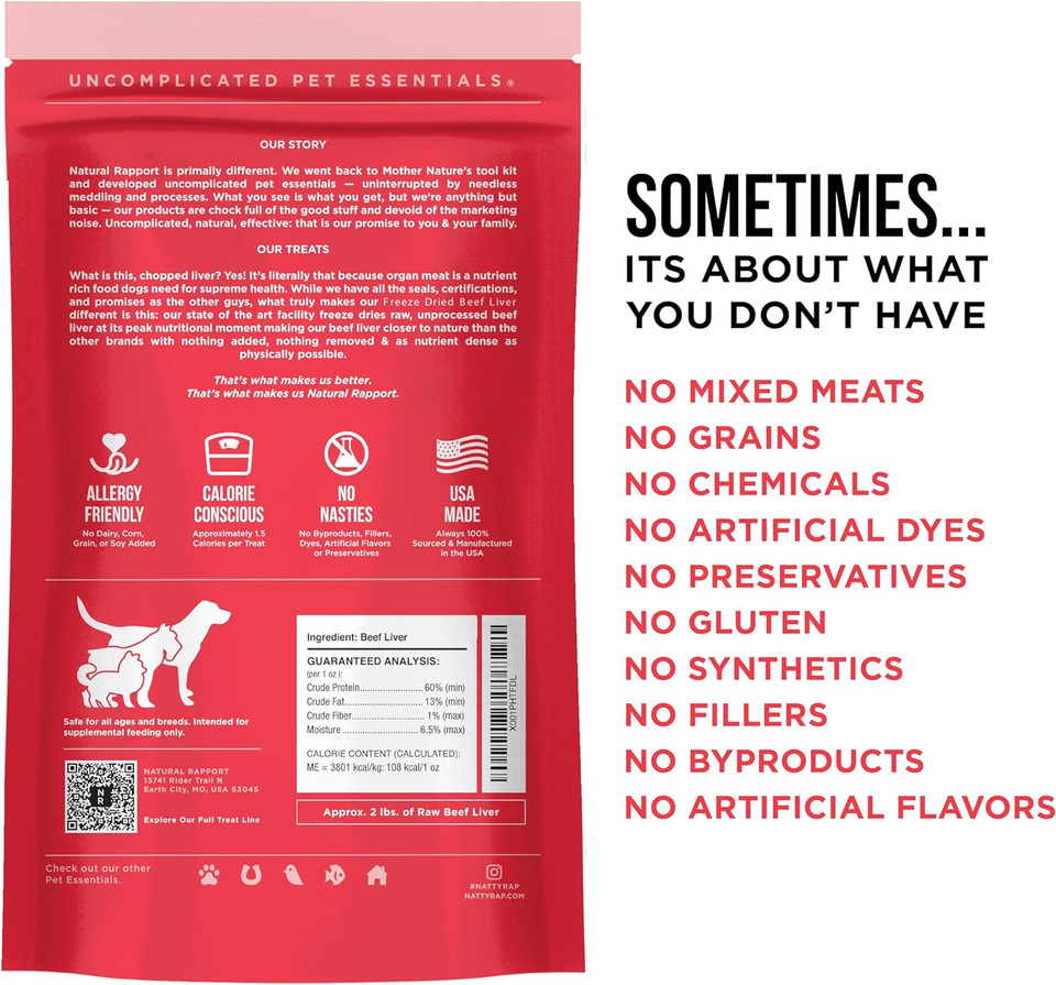Natural Rapport Beef Liver Dog Treats - The Only Freeze Dried Beef Liver Dogs Need - Grain-Free Beef Bites, Dog Treats For Small And Large Dogs (8 Oz.)