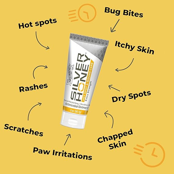 Absorbine Silver Honey Hot Spot & Wound Care Ointment 2Oz Tube, Manuka Honey & Microsilver Bg, Medicated For Dogs, Cats, Small Animals