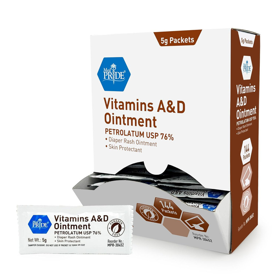 Med Pride Vitamin A & D Skin Protectant Ointment, 5G Packets, 144-Count, For Body Chaffing, Diaper Rash, Cuts, Dry-Cracked Hands/Feet/Face| Lanolin & Petrolatum Formula| For Men, Women & Baby Skin