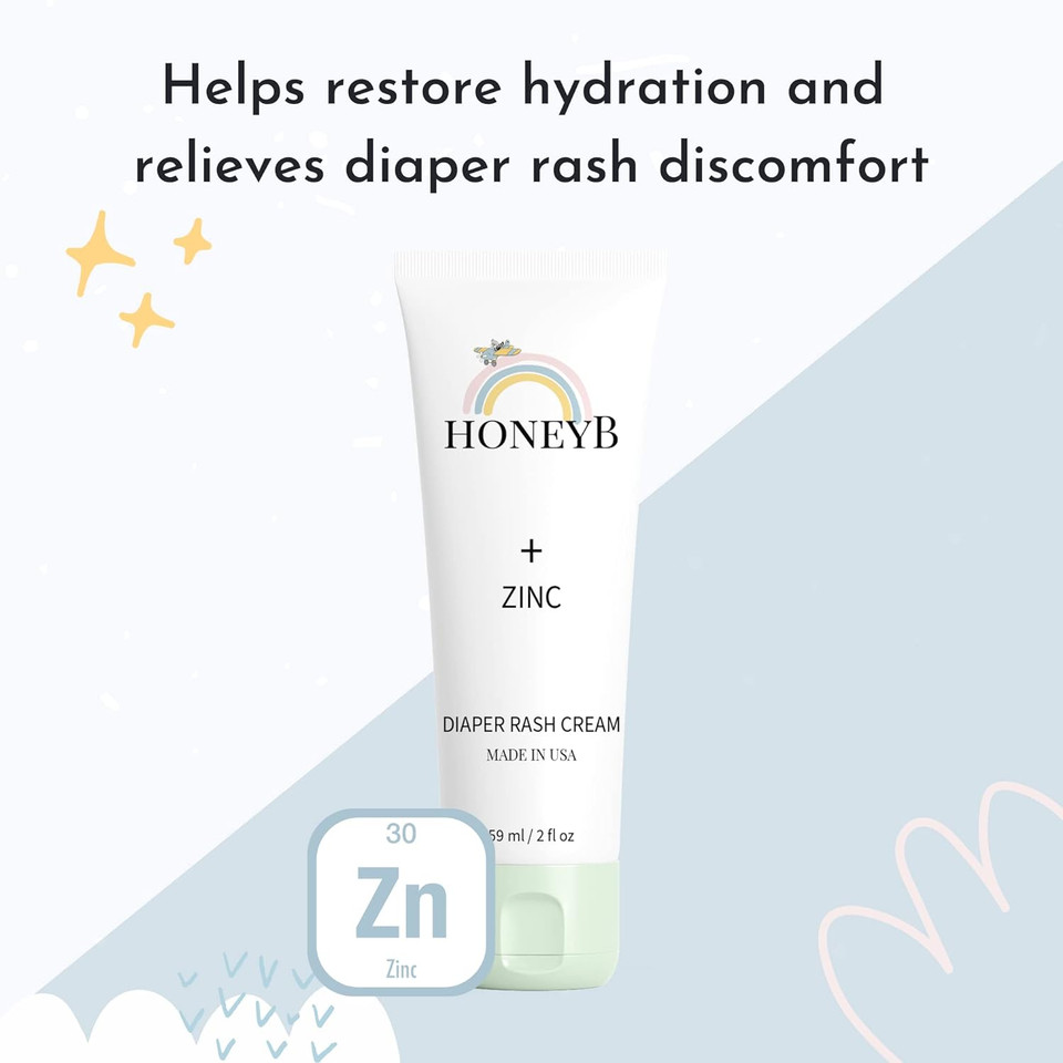 Honeyb Diaper Rash Cream With Zinc And A Powerful Blend Of Natural Ingredients  Non-Toxic Formula, 2 Fl Oz