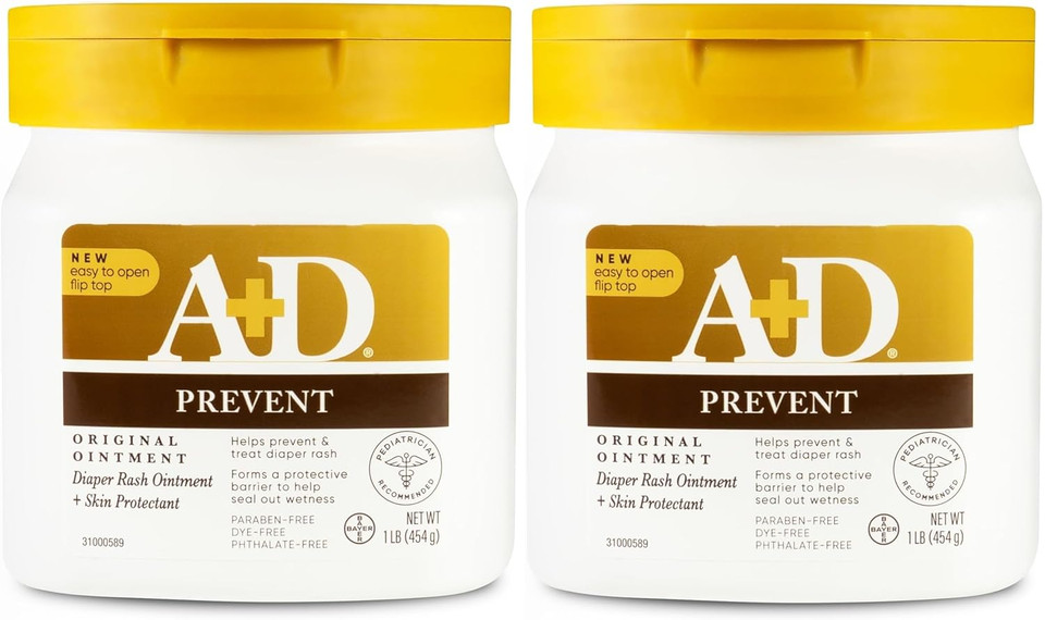 A+D Original Diaper Rash Ointment - Prevents & Protects Diaper Rash - Moisturizing Skin Protectant With Vitamins A & D - Healing Skin Ointment For Dry And Cracked Skin - 16Oz - Pack Of 2