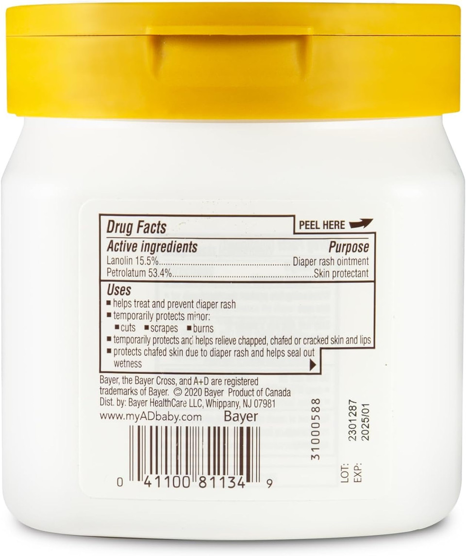 A+D Original Diaper Rash Ointment - Prevents & Protects Diaper Rash - Moisturizing Skin Protectant With Vitamins A & D - Healing Skin Ointment For Dry And Cracked Skin - 16Oz - Pack Of 2