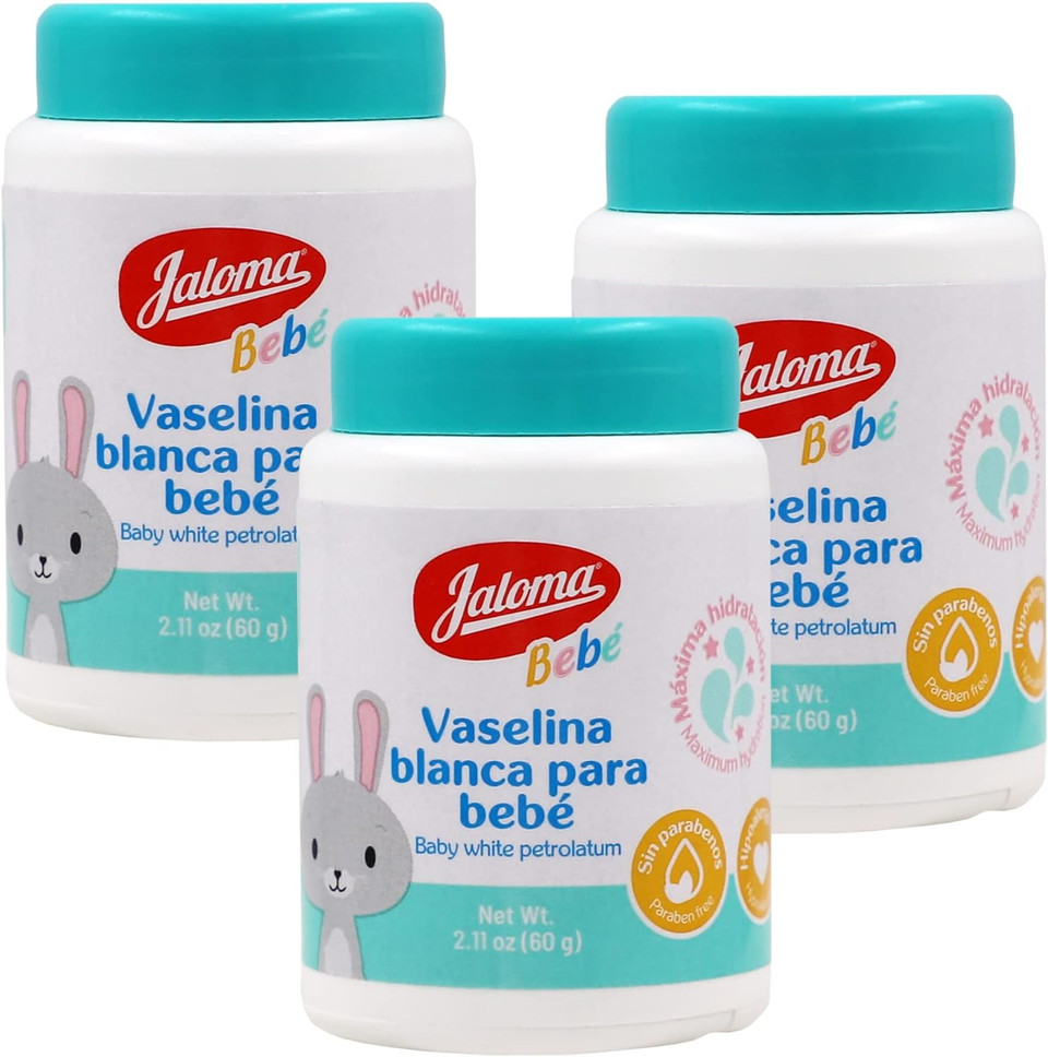 Jaloma Baby White Petrolatum, Prevents Diaper Rash, Softens Baby Skin, 3-Pack Of 2.11 Oz, 3 Jars