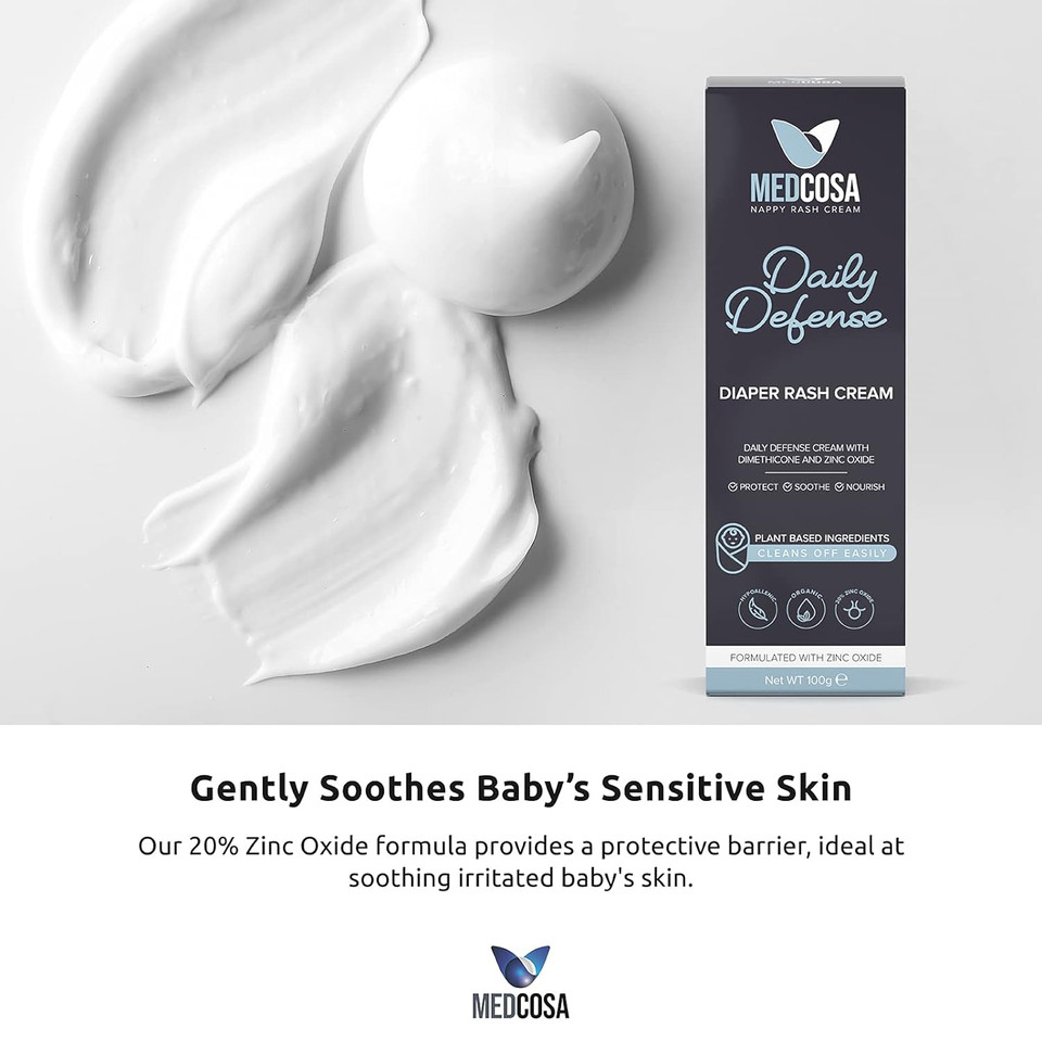 Medcosa Diaper Cream | Your Daily Defense Against Diaper Rash | Baby Butt Cream W/Zinc Oxide | Helps Protect, Soothe & Reduce Redness & Irritation (2 Pack)