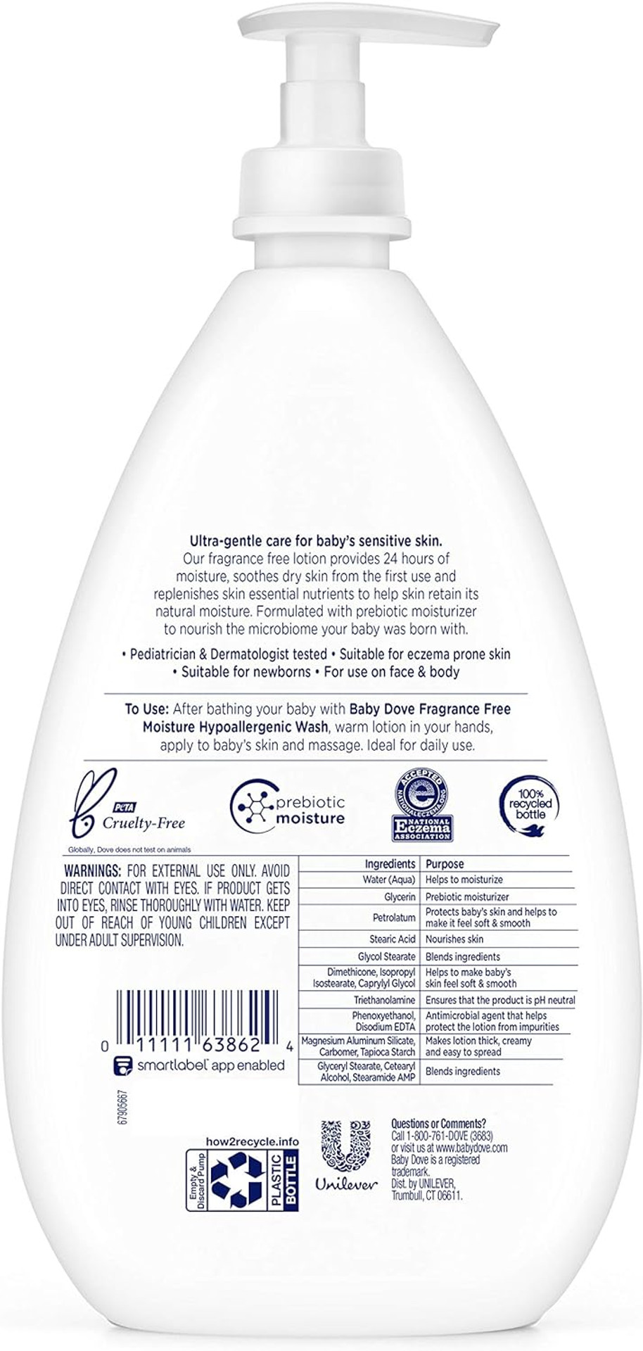Baby Dove Face And Body Lotion For Sensitive Skin Sensitive Moisture Fragrance-Free Baby Lotion 20 Oz