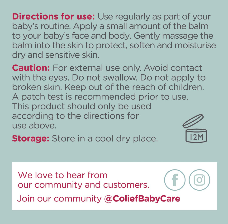 Colief New Baby Face Balm | 100% Natural Ingredients | Gently Soften & Moisturize Baby'S Dry Skin | Contains Shea Butter, Chamomile, Rosehip Oil, Coconut Oil | Suitable For Babies 3+ Months | 1.76 Oz