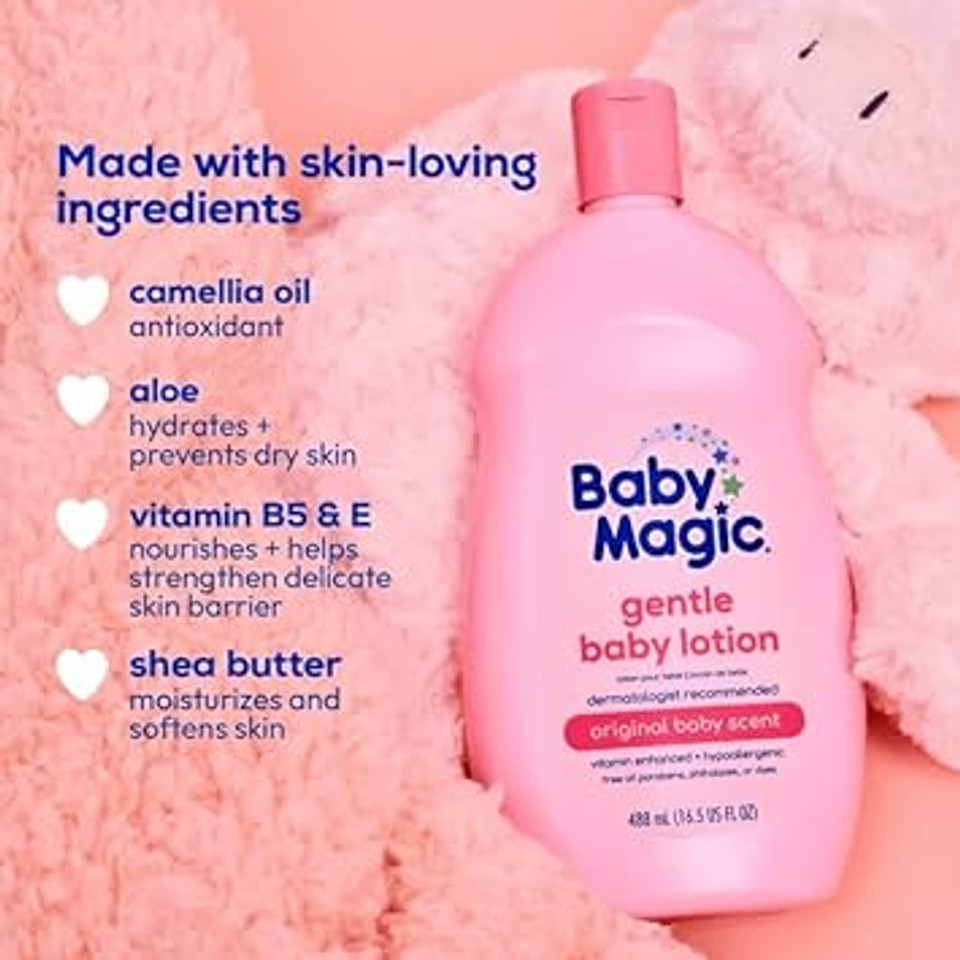 Baby Magic Gentle Lotion With Original Baby Scent, Free Of Parabens, Mineral Oil, 16.5 Fl Oz (Pack Of 2)
