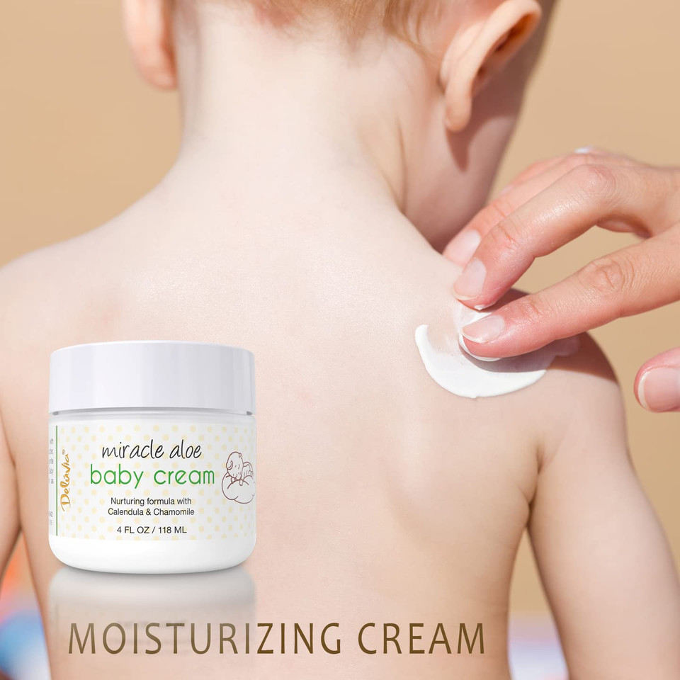 Deluvia Miracle Aloe Baby Cream, Gentle Moisturizing Baby Lotion With Aloe, Coconut Oil, Shea Butter - 4Oz