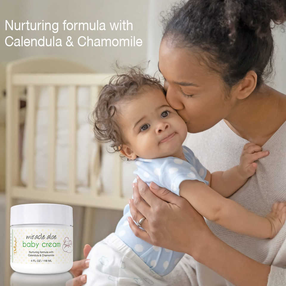 Deluvia Miracle Aloe Baby Cream, Gentle Moisturizing Baby Lotion With Aloe, Coconut Oil, Shea Butter - 4Oz