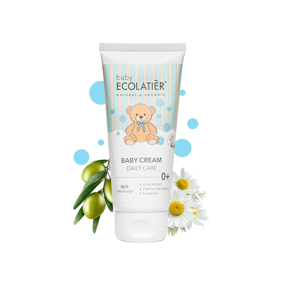 Protective Baby Daily Care Cream Ecolatier, Olive & Chamomile Extracts With Bisabolol, 98% Natural, Vegan - Hydrates, And Supports Healthy Skin - 3.4 Fl Oz
