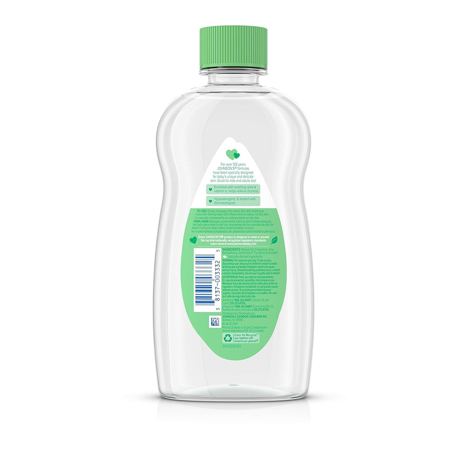 Johnson'S Baby Oil, Mineral Oil Enriched With Aloe Vera And Vitamin E To Prevent Moisture Loss, Hypoallergenic, 14 Fl. Oz ( Pack Of 4)