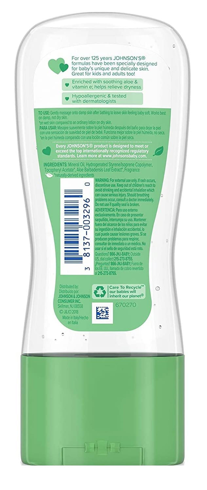 Johnsons Baby Oil Gel Aloe And Vitamin-E 6.5 Ounce (192Ml) (Pack Of 2)