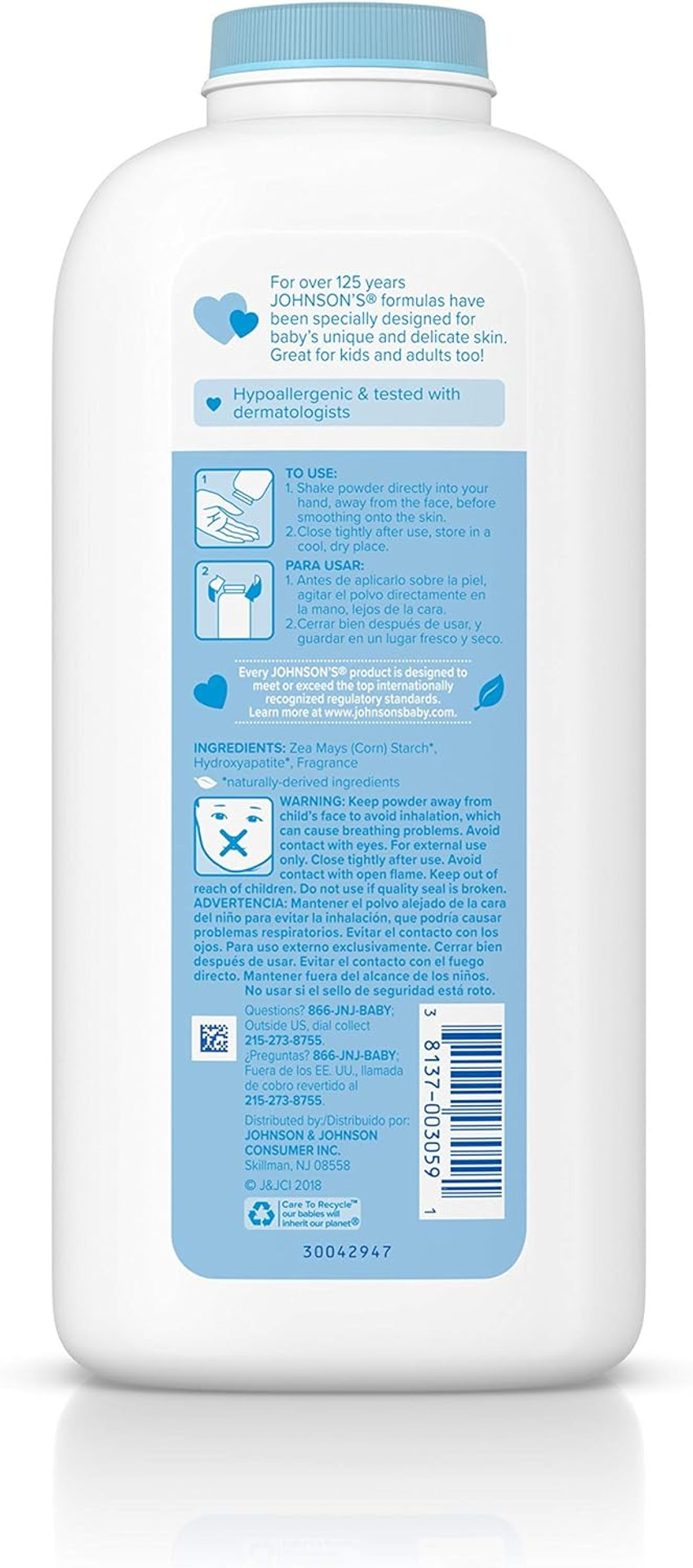 Johnson'S Baby Powder With Naturally Derived Cornstarch Aloe & Vitamin E, Hypoallergenic, 22 Oz