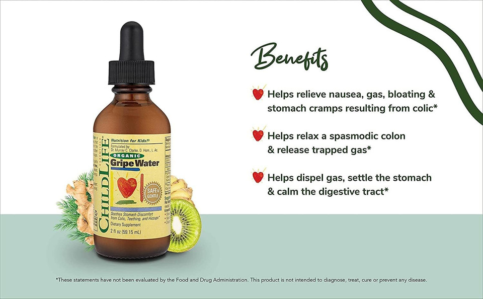 Childlife Essentials Organic Gripe Water For Babies & Newborns - Soothes Occasional Stomach Discomfort Associated With Colic, Teething, & Hiccups In Children, Gluten-Free - 2 Fl Oz (Pack Of 2)