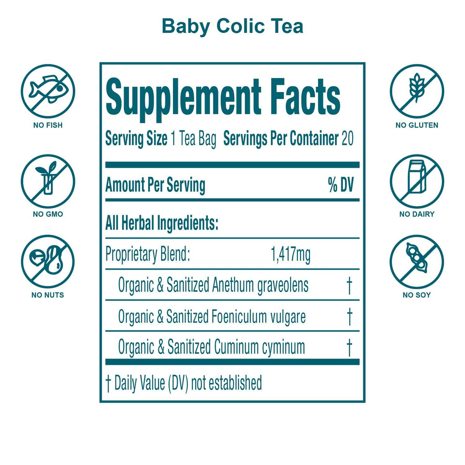 Secrets Of Tea Baby Colic Tea For Gas, Acid Reflux Relief, Tummy, And Sleep - Natural Usda Organic Caffeine-Free Herbal Calming Tea For Babies And Newborns - Up To 40 Servings - 20 Count(1 Pack)