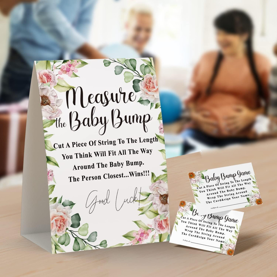 Baby Shower Games - Measure Mommy'S Belly Game, How Big Is Mommy'S Belly, Mommys Belly Size Game, Includes A 5X7 Standing Sign And 50 2X3.5 Advice Cards(Niu-K07)