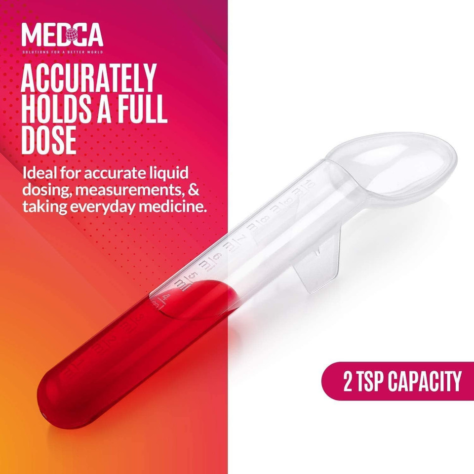 Calibrated Medicine Spoon For Kids, Baby & Toddler - (Pack Of 2) - 2 Tsp/10 Ml Capacity Plastic Oral Liquid Dose Medication Graduated Dispenser