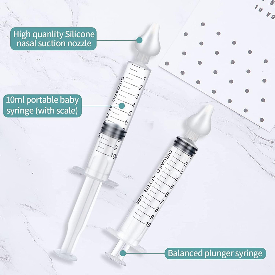 Jusoney Baby Nose Syringe - Professional Fly Baby Irrigator With Clean And Reusable Silicone Nose Tips (2 Pieces)