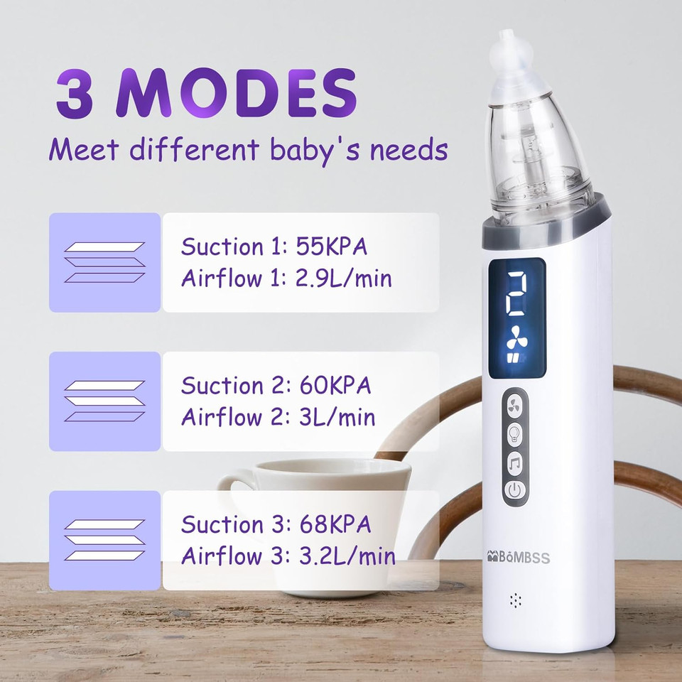 Nasal Aspirator For Baby, Mbqmbss Electric Nose Sucker With 3 Levels Adjustable Strong Suction, Toddler Booger Sucker With Silicone Tips, Soothing Music And Colorful Lights