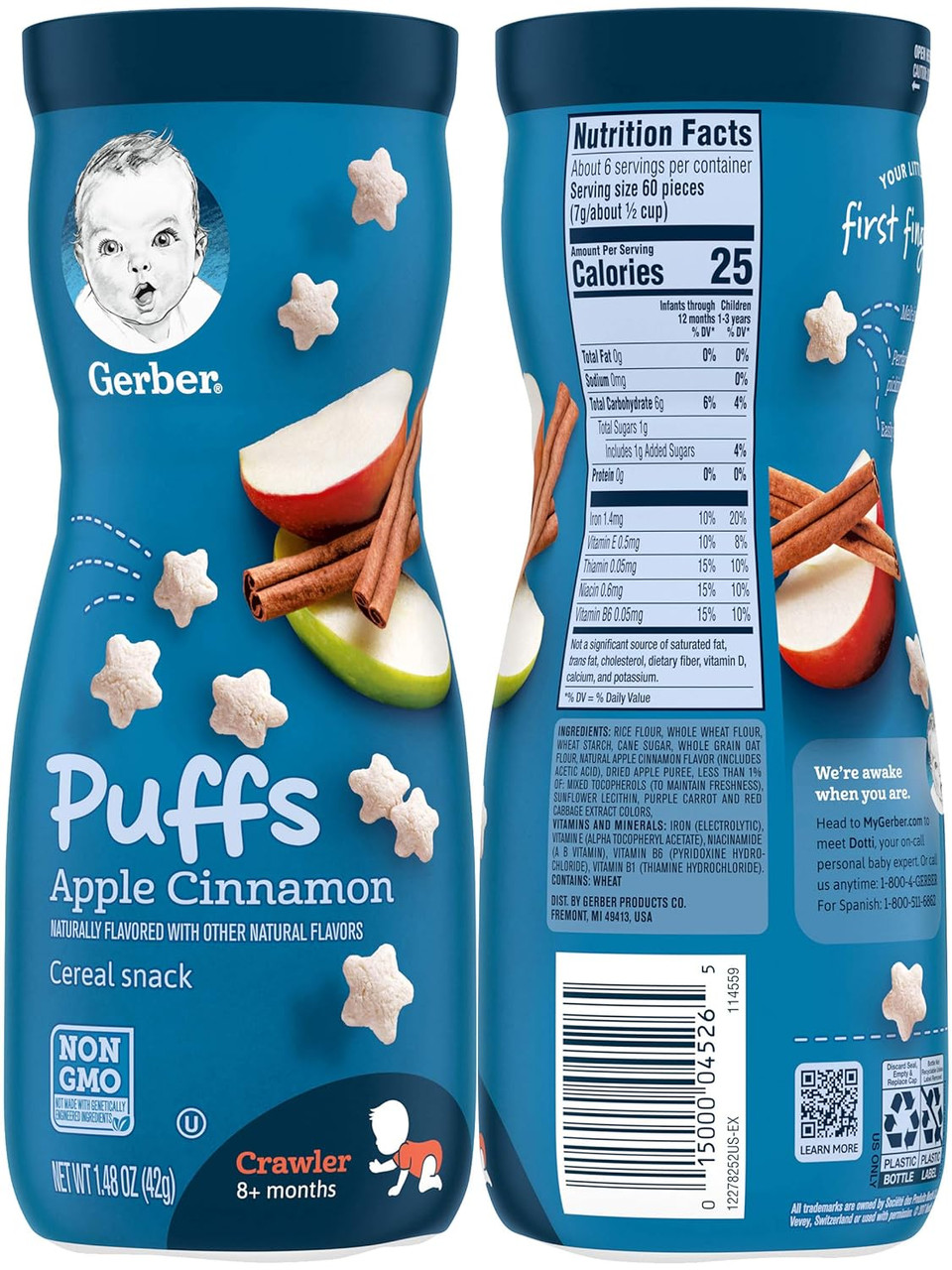 Gerber Puffs Variety Pack, 1 Strawberry Apple, 1 Blueberry, 1 Apple Cinnamon, 1 Vanilla, 4 Ct